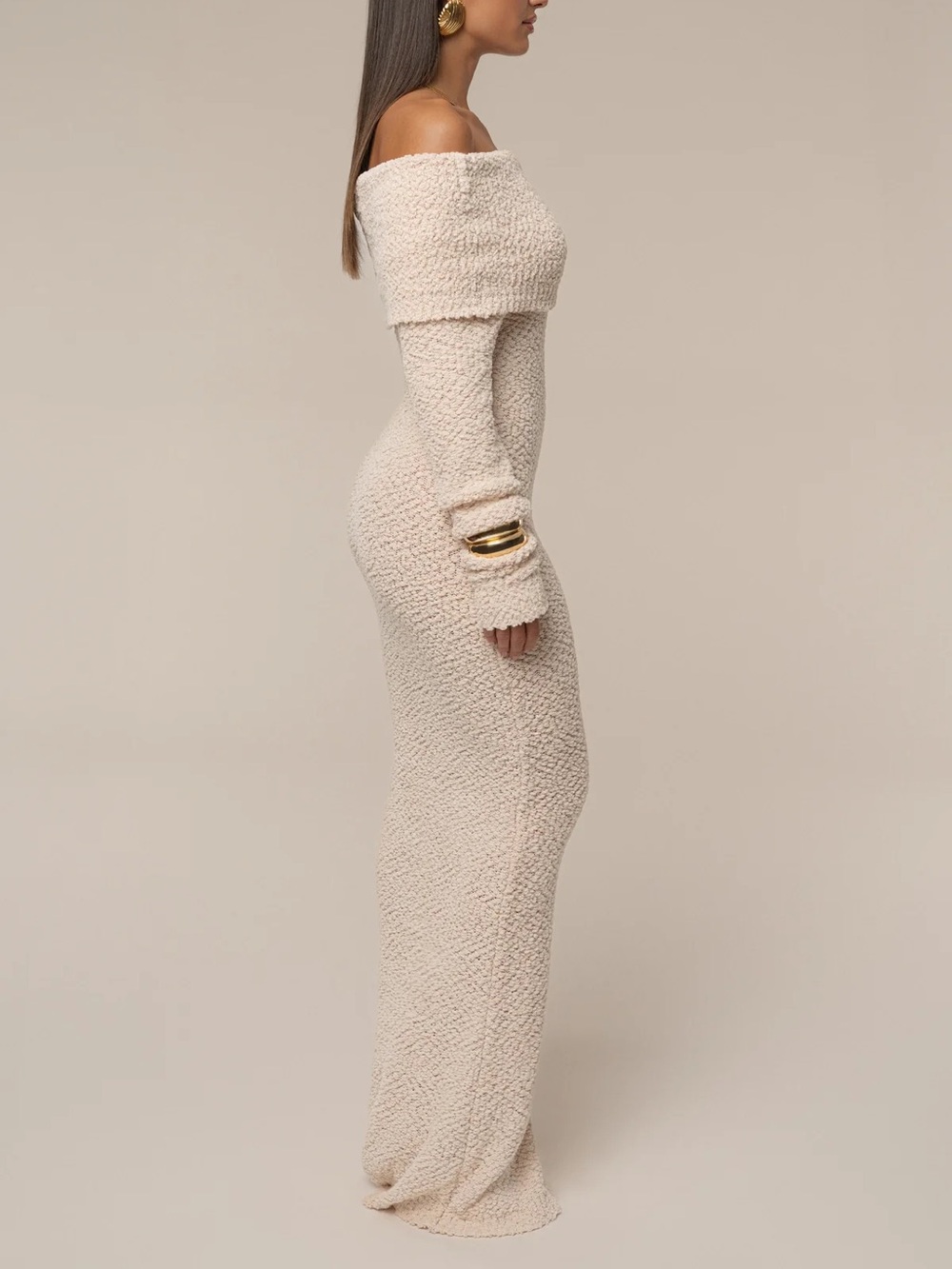 JLUXLABEL Off-Shoulder Cream Maxi Knit Dress - Picture 5 of 14